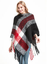Thick Fringed Plaid Pullover Cloak
