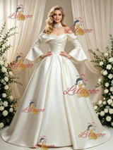 Ivory Satin Long Sleeve Wedding Dress