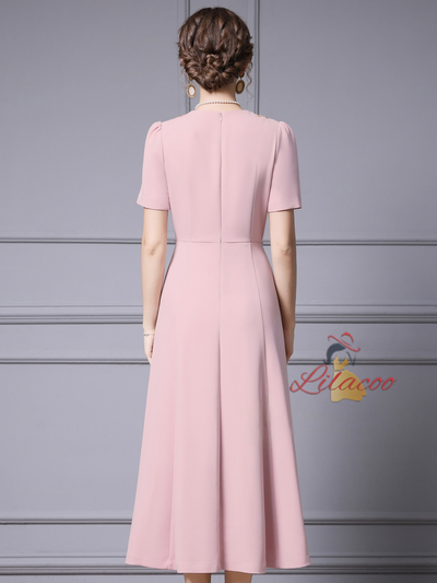 Pink Beading Short Sleeve Mother Of The Bride Dress