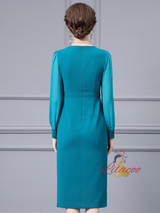 Lake Blue Long Sleeve Mother Of The Bride Dress