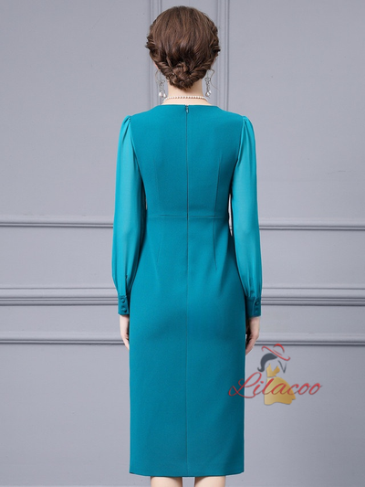 Lake Blue Long Sleeve Mother Of The Bride Dress
