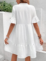Solid Color Button Short Sleeve Fashion Dress