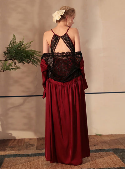 Satin Lace Long Sleeve One Piece Robe Nathrobe