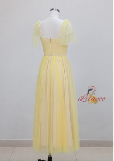 Yellow Mesh Long High Waist Slim Dress