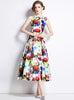 Sleeveless Round Neck Waist Slim Printed Dress