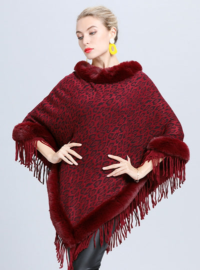 Knitted Fringed Pullover Cloak Shawl