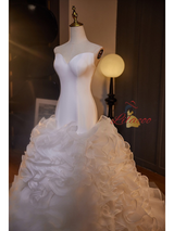 White Mermaid Strapless Tiers Wedding Dress