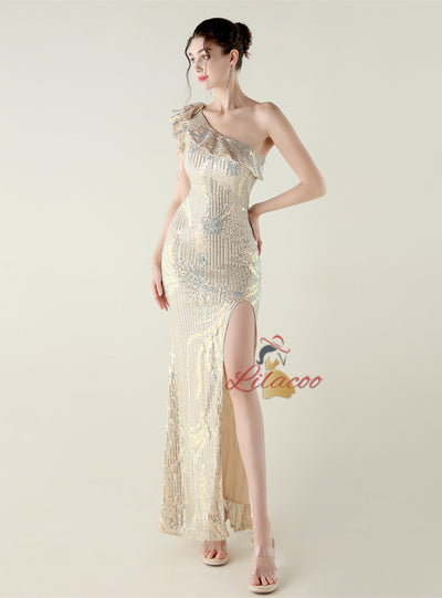 Mermaid Sequins One Shoulder Prom Dress