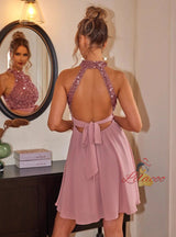 Sexy Sequined Stitching Backless Dress