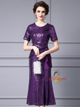 Burgundy Sequins Pleats Mother Of The Bride Dress