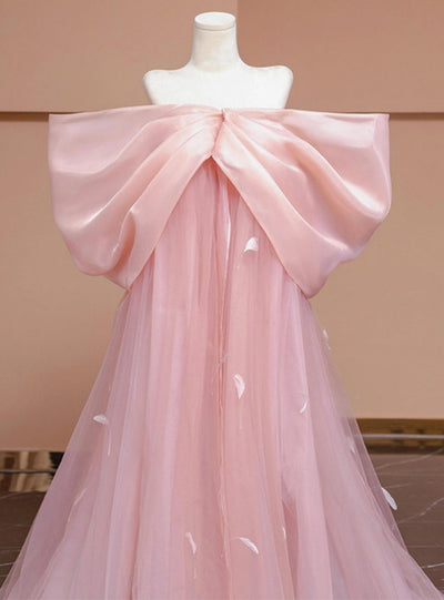 Pink Tulle Off the Shoulder Prom Dress