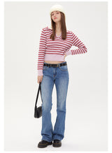 Pink Striped V-neck Lapel Top