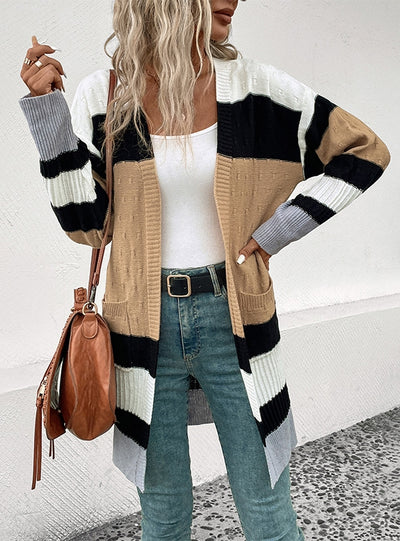 Contrasting Cardigan Sweater Coat