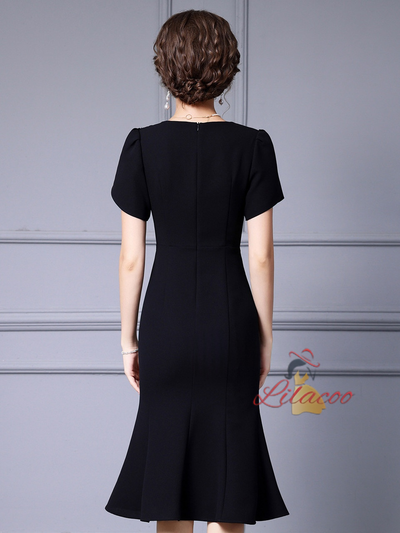 Black Sequins Short Sleeve Mother Of The Bride Dress