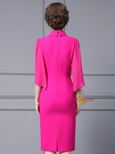 Fuchsia V-neck Beading Mother Of The Bride Dress