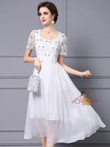 White Lace Short Sleeve Mother Of The Bride Dress