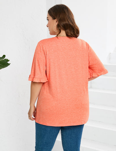 V-neck Pleated Loose Ruffled Loose T-shirt