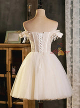 White Tulle Button Pleats Homecoming Dress