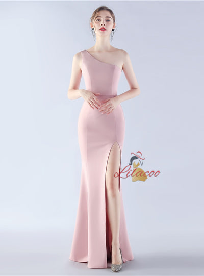 One Shoulder Split Parom Dress