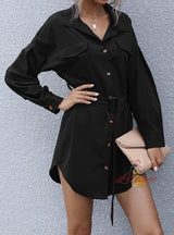 Retro Slim Long Sleeve Solid Color Black Shirt