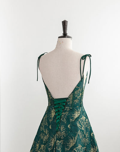 Dark Green Spaghetti Straps Prom Dress