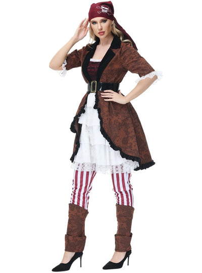 Brown Striped Lace Pirate Halloween Costume