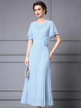 Light Blue Chiffon Pleats Mother Of The Bride Dress