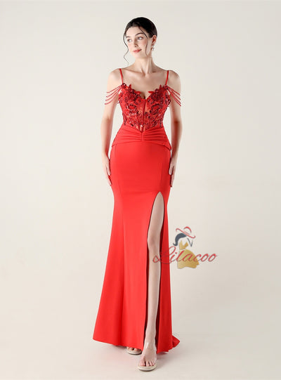 Memraid Spaghetti Straps Appliques Prom Dress