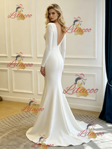 White Mermaid Long Sleee Backless Wedding Dress
