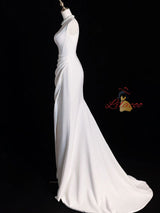 White Mermaid Pleats Split Wedding Dress
