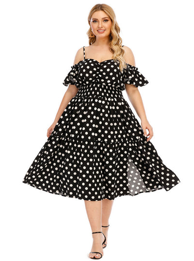 Polka-dot Suspender Loose Dress