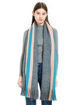 Warm Neck Wide Stripe Warp Knitted Scarf