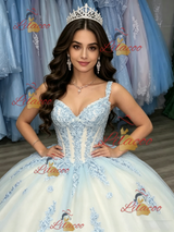 White Tulle Straps Appliques Quinceanera Dress