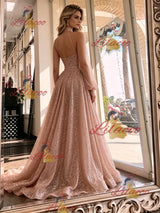 Long Sleeve Sequin High Neck Prom Dress