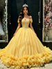 Yellow Tulle Off the Shoulder Beading Quinceanera Dress