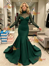 Green Mermaid Long Sleeve Prom Dress