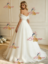 Beige White Tulle Off the Shoulder Wedding Dress