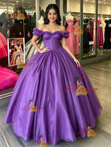 Purple Tulle Off the Shoulder Quinceanera Dress