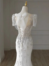 White Mermaid Short Sleeve Wedding Dress