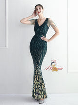 Sequins Mermaid V-neck Beading Prom Dress
