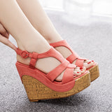 12 cm Wooden Grain Wedge Fishmouth Sandals