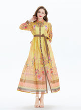 Retro Breasted Slim Printed Chiffon Dress