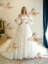 Vintage Long Sleeve Tulle Lace Wedding Dress
