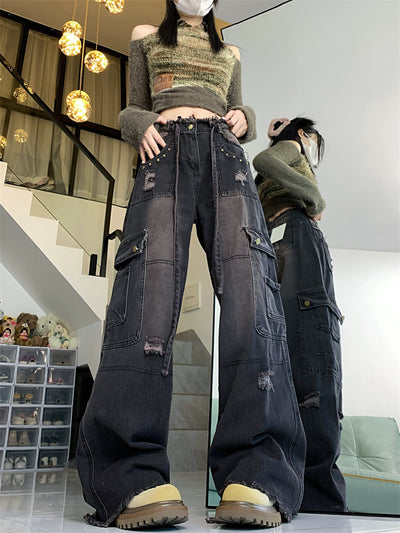 Women Retro Ripped Jeans Pant