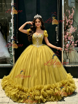 Green Tulle Strapless Beading Quinceanera Dress