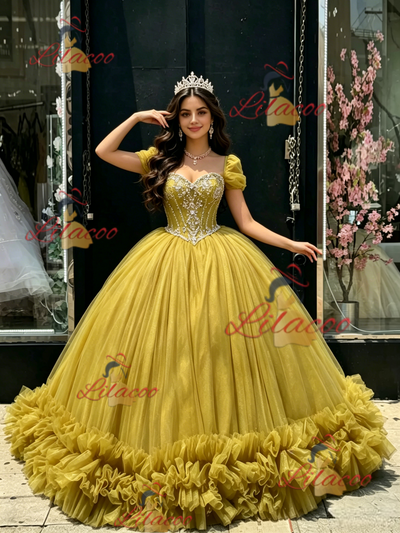 Green Tulle Strapless Beading Quinceanera Dress