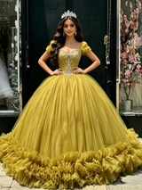 Green Tulle Strapless Beading Quinceanera Dress