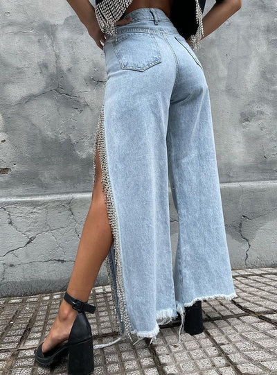 Women Split Chain Jeans