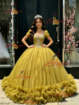 Green Tulle Strapless Beading Quinceanera Dress