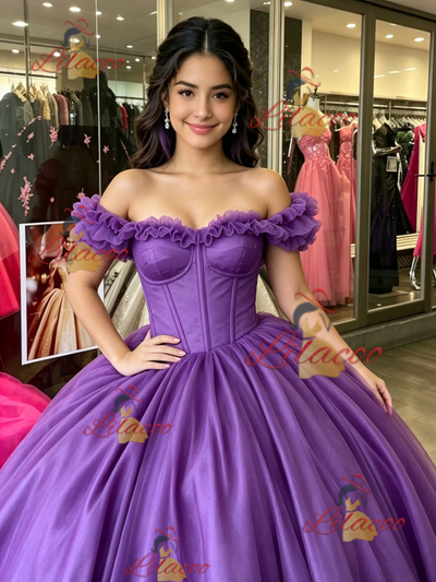 Purple Tulle Off the Shoulder Quinceanera Dress